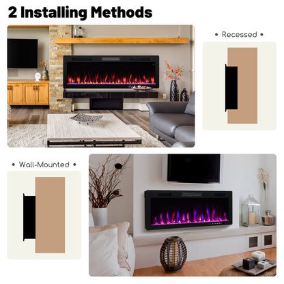 Electric Fireplace 40/50/60 Inches Recessed and Wall Mounted for 2' x 6' Stud-50 inches, Black