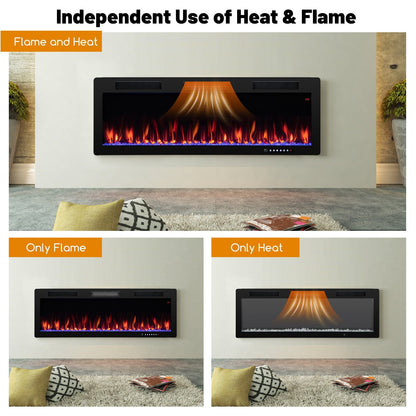 Electric Fireplace 40/50/60 Inches Recessed and Wall Mounted for 2' x 6' Stud-50 inches, Black