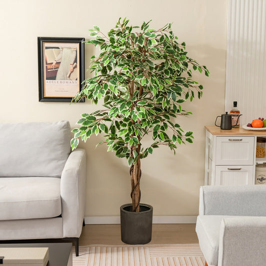 Artificial Ficus Tree, Tall Indoor Plant, 1008 Leaves, Green Faux Plants Green at Gallery Canada