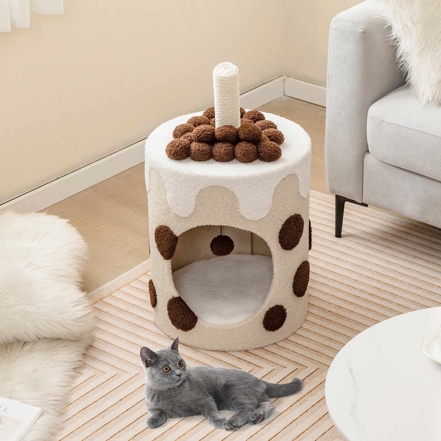 Bubble Tea Cat Tree Tower with Scratching Post, Coffee
