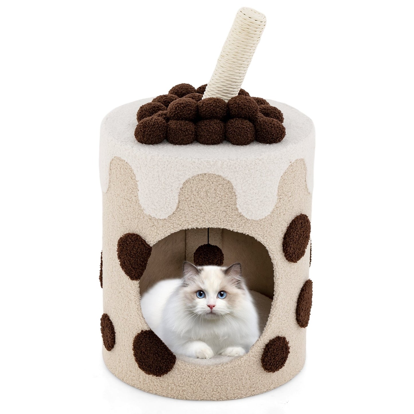 Bubble Tea Cat Tree Tower with Scratching Post, Coffee