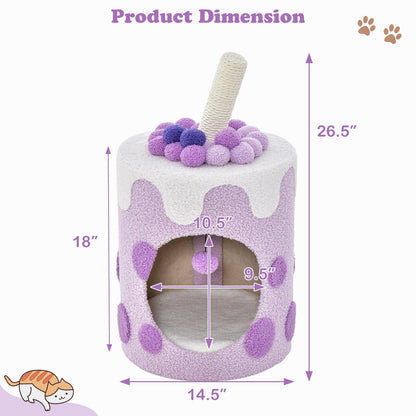 Bubble Tea Cat Tree Tower with Scratching Post, Purple