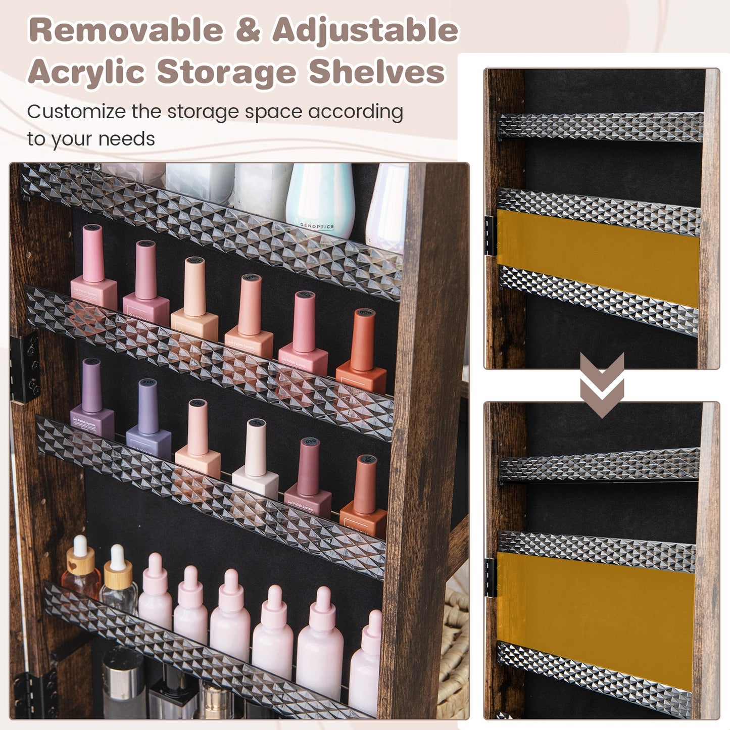 64 Inch Lockable Jewelry Cabinet Armoire, Built-In Makeup Mirror, Coffee Jewelry Armoires at Gallery Canada