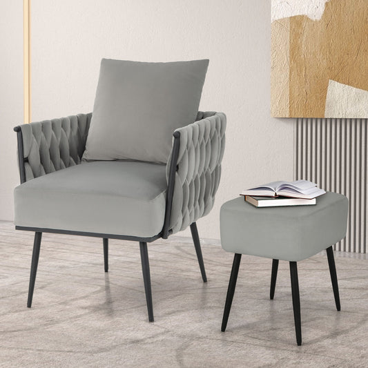 Modern Dutch Velvet Accent Chair, Ottoman Set, Gray Accent Chairs Gray at Gallery Canada