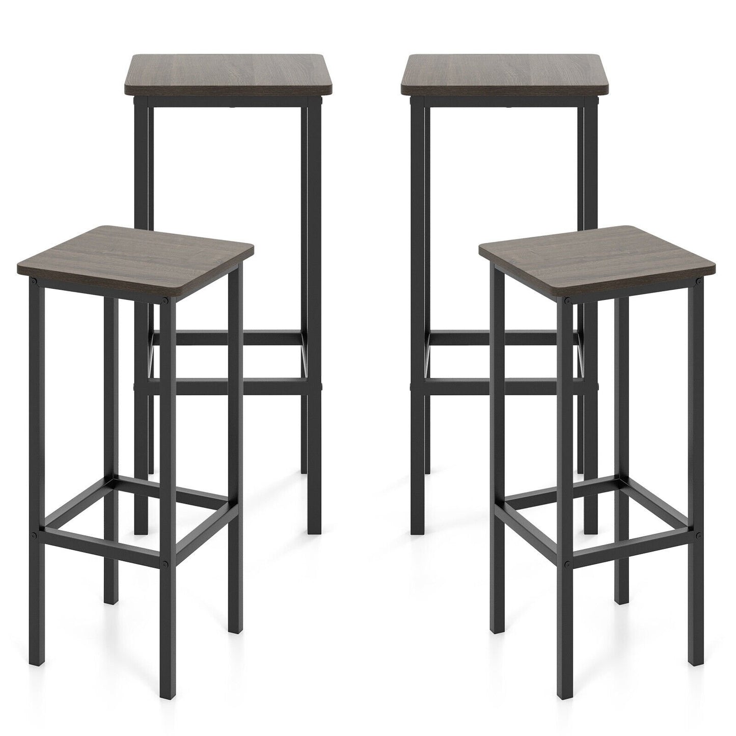 Set of 4 Bar Stool Set 26" Bar Chair with Metal Legs and Footrest, Gray
