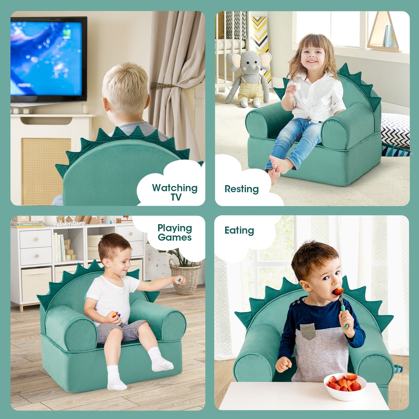 Canapé Enfant Avec Accoudoirs, Coussin Épais, Vert