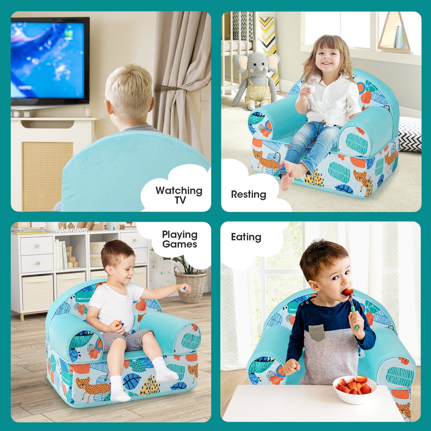 Kids Armchair, Plush Velvet Cover, Soft Sponge Filling, Blue Kids Chairs & Seating at Gallery Canada