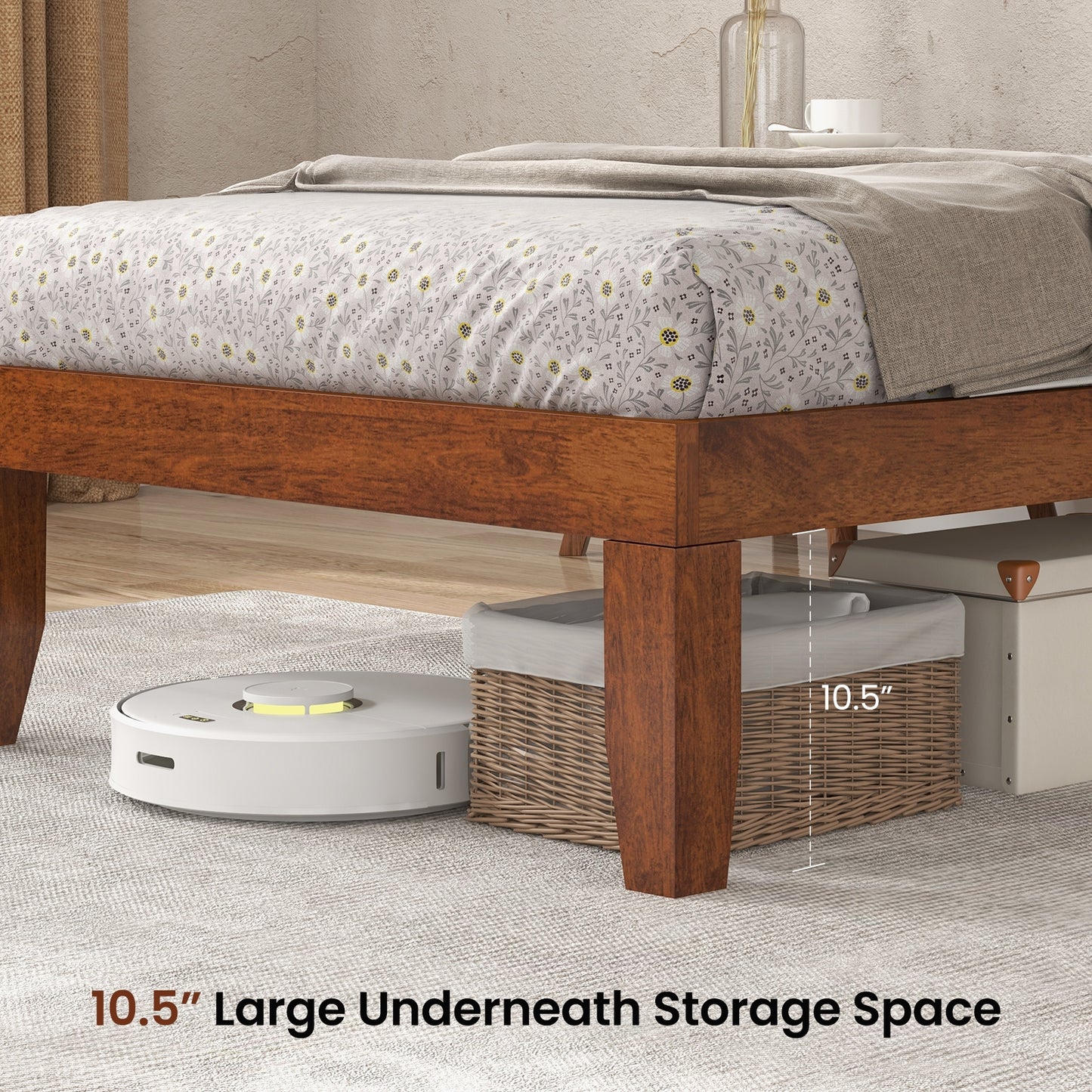 14 Inch Twin Size Platform Bed Frame, Wood Slat Support, Walnut Simple Bed Frame at Gallery Canada