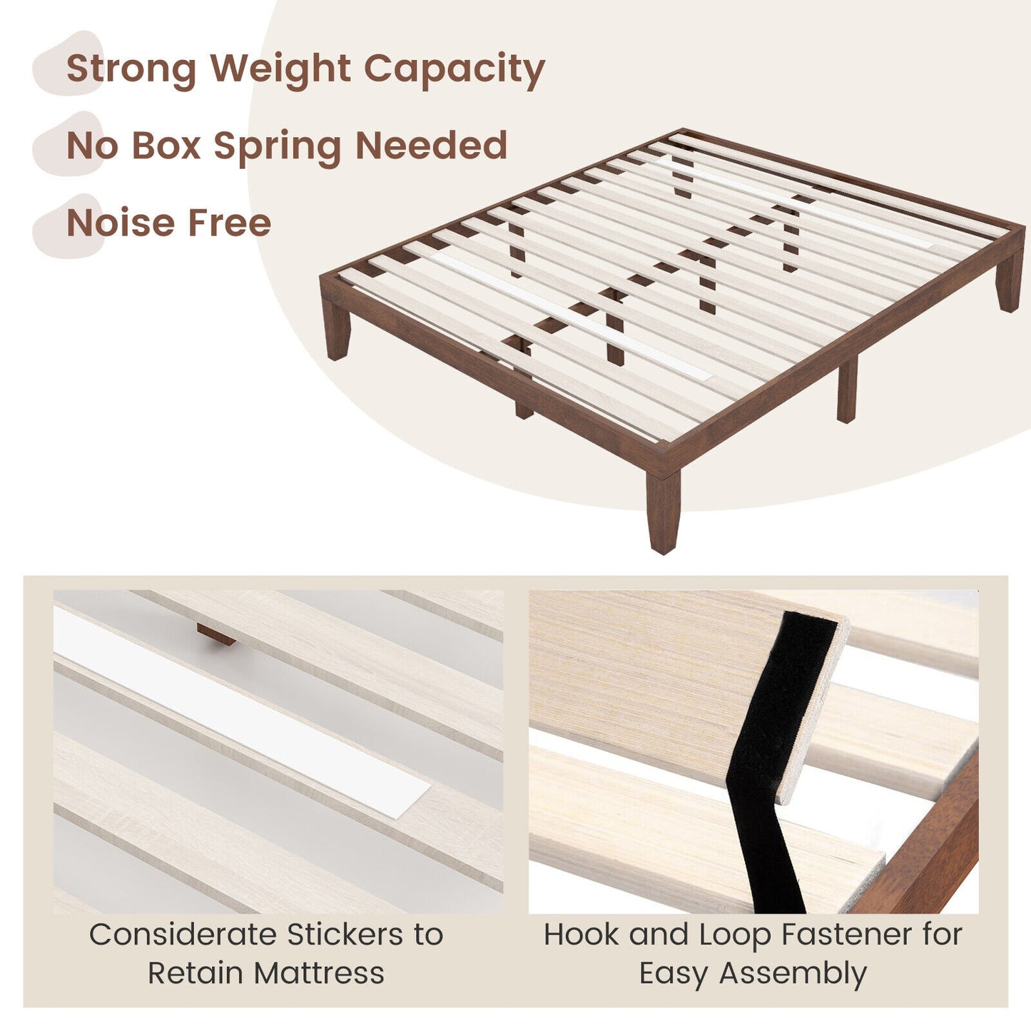 14 Inch King Size Platform Bed Frame, Walnut, Wood Slat Support Simple Bed Frame at Gallery Canada