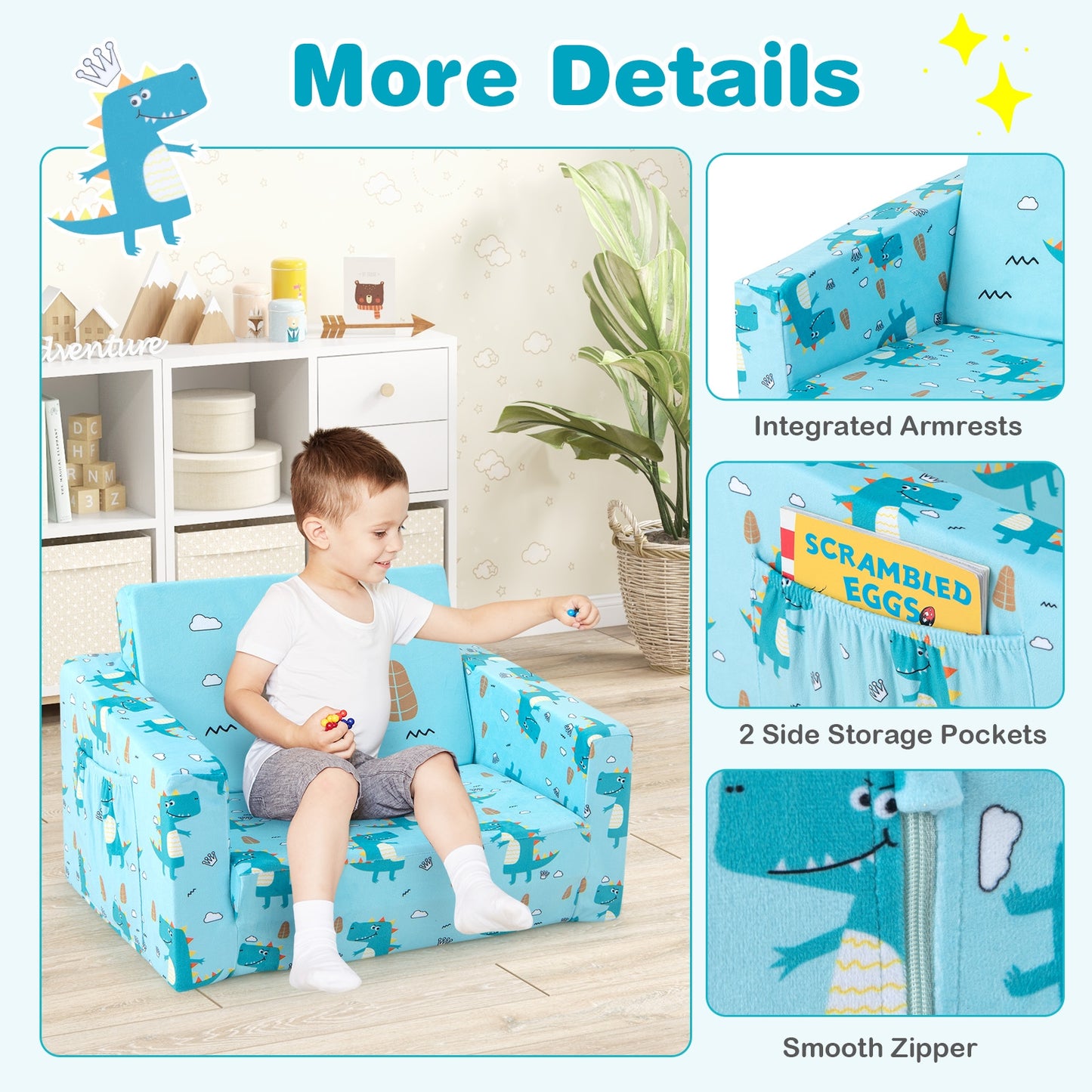 Kids Recliner Sofa Converts To Sleeper Bed, Blue Kids Chairs & Seating at Gallery Canada