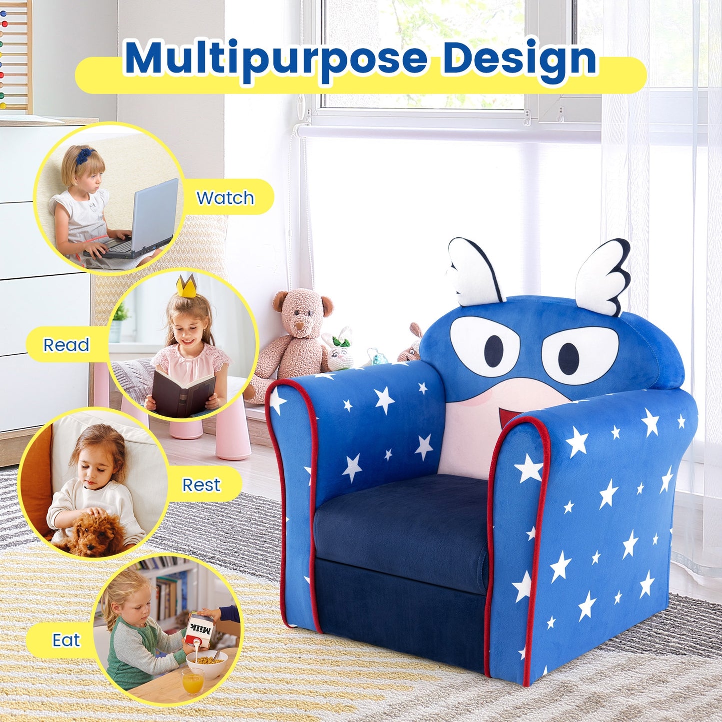 Kids Sofa With Armrest, Thick Cushion, Blue Kids Chairs & Seating at Gallery Canada