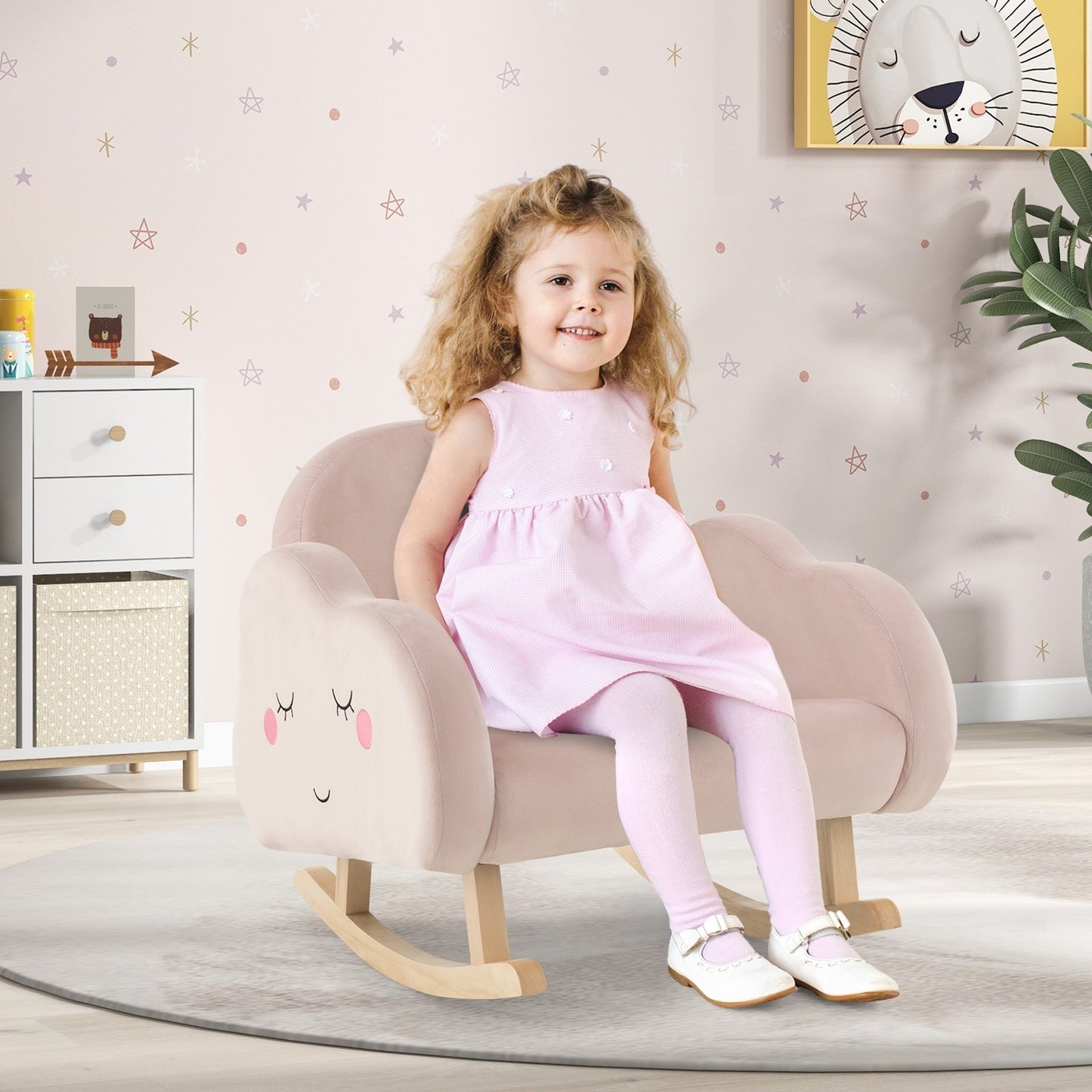 Upholstered Toddler Rocker with Solid Wood Legs and Non-slip Foot Pads, Pink