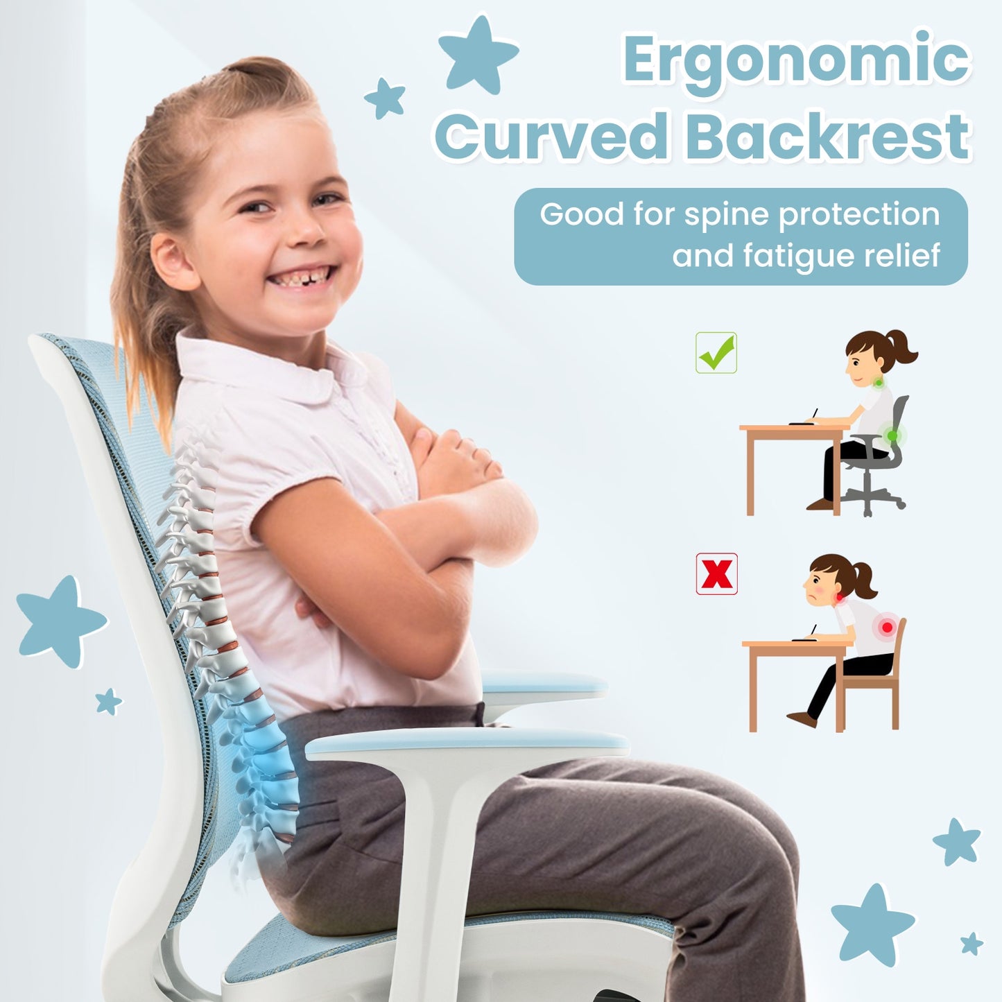 Swivel Mesh Children Computer Chair, Adjustable Height, Blue Kids Chairs & Seating at Gallery Canada