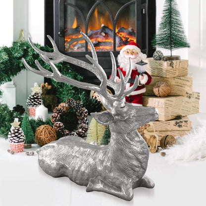 Standing Reindeer Statue Aluminum Deer Sculpture for Indoors Christmas Decor, Silver