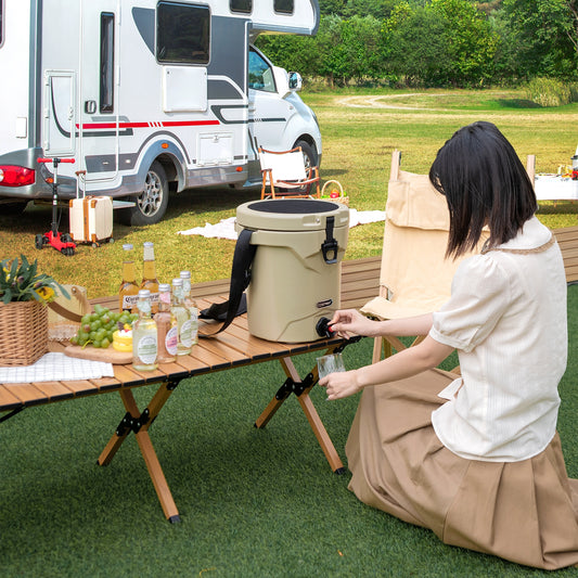 10 QT Insulated Drink Cooler With Spigot, Flat Seat Lid, Adjustable Strap, Beige Coolers Beige at Gallery Canada