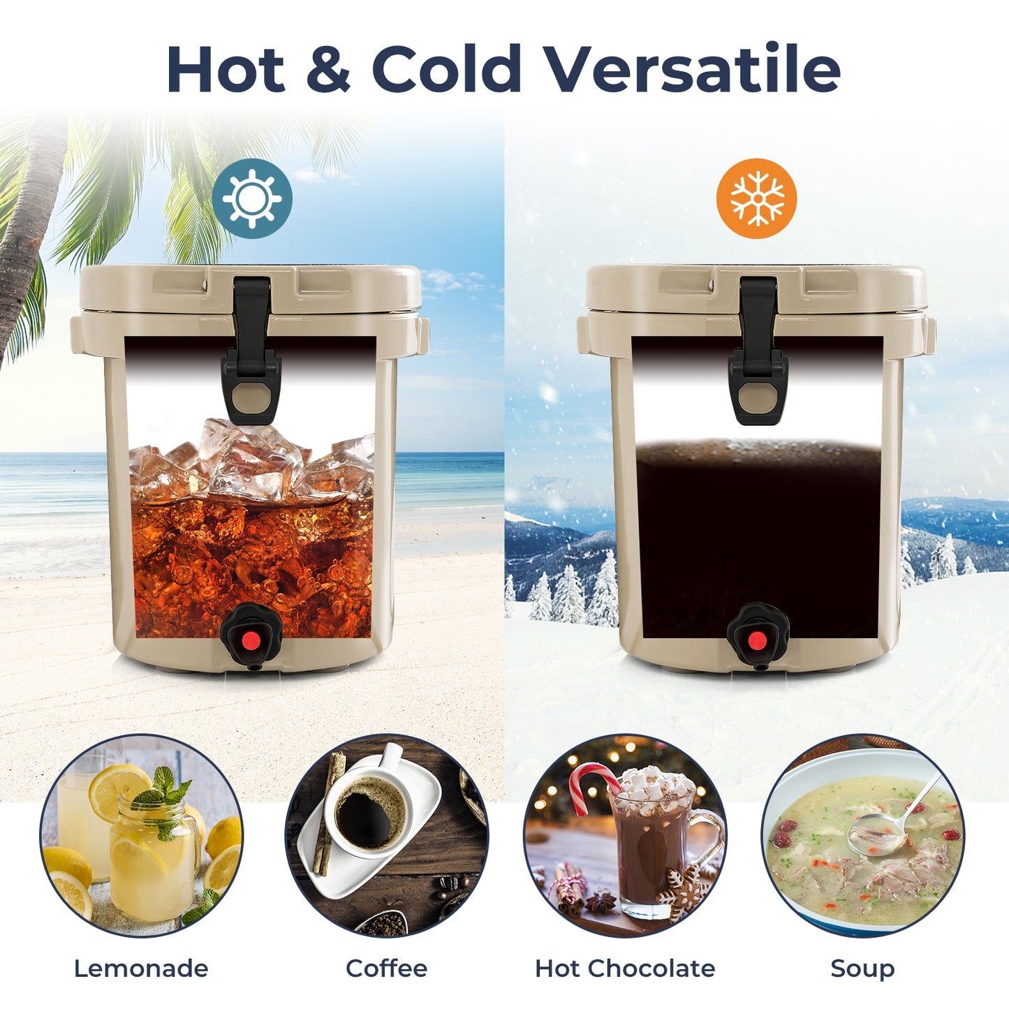 10 QT Insulated Drink Cooler With Spigot, Flat Seat Lid, Adjustable Strap, Beige Coolers at Gallery Canada