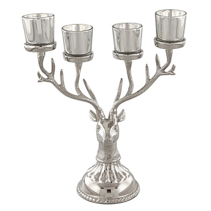 Reindeer Candle Holder Christmas Ornament for 4 Candles Aluminum Decoration, Silver