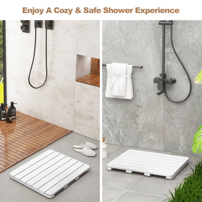 Waterproof HIPS Bath Spa Shower Mat with Non Slip Foot Pads, White