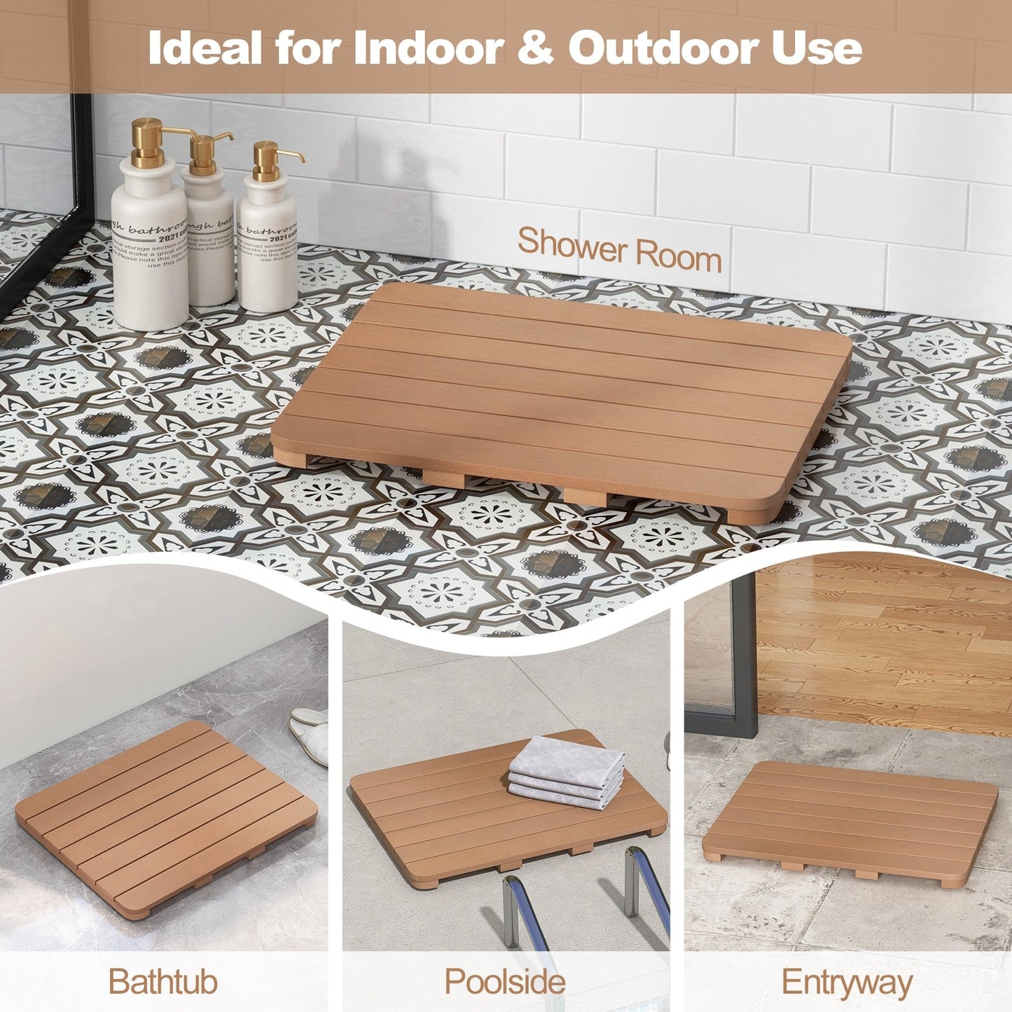 Waterproof HIPS Bath Spa Shower Mat with Non Slip Foot Pads, Brown at Gallery Canada