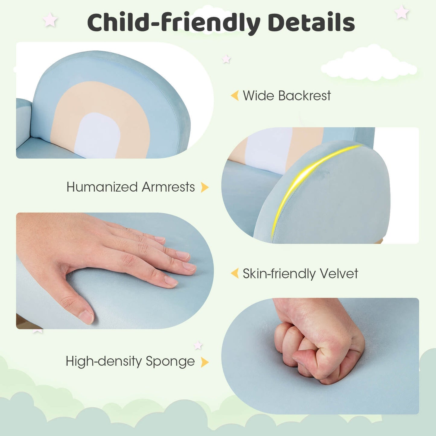 Toddler Rocking Chair with Solid Rubber Wood Frame Soft Velvet Cover, Blue Kids Chairs & Seating at Gallery Canada