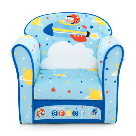 Toddlers Sofa Chair with Velvet Fabric Cover High Density Sponge Filling, Blue
