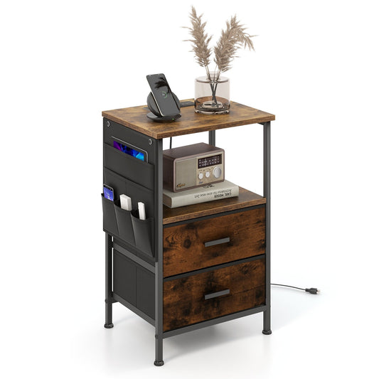 Industrial Bedside Table with USB Ports and AC Outlets for Bedroom Living  Room-1 Piece, Rustic Brown - Gallery Canada