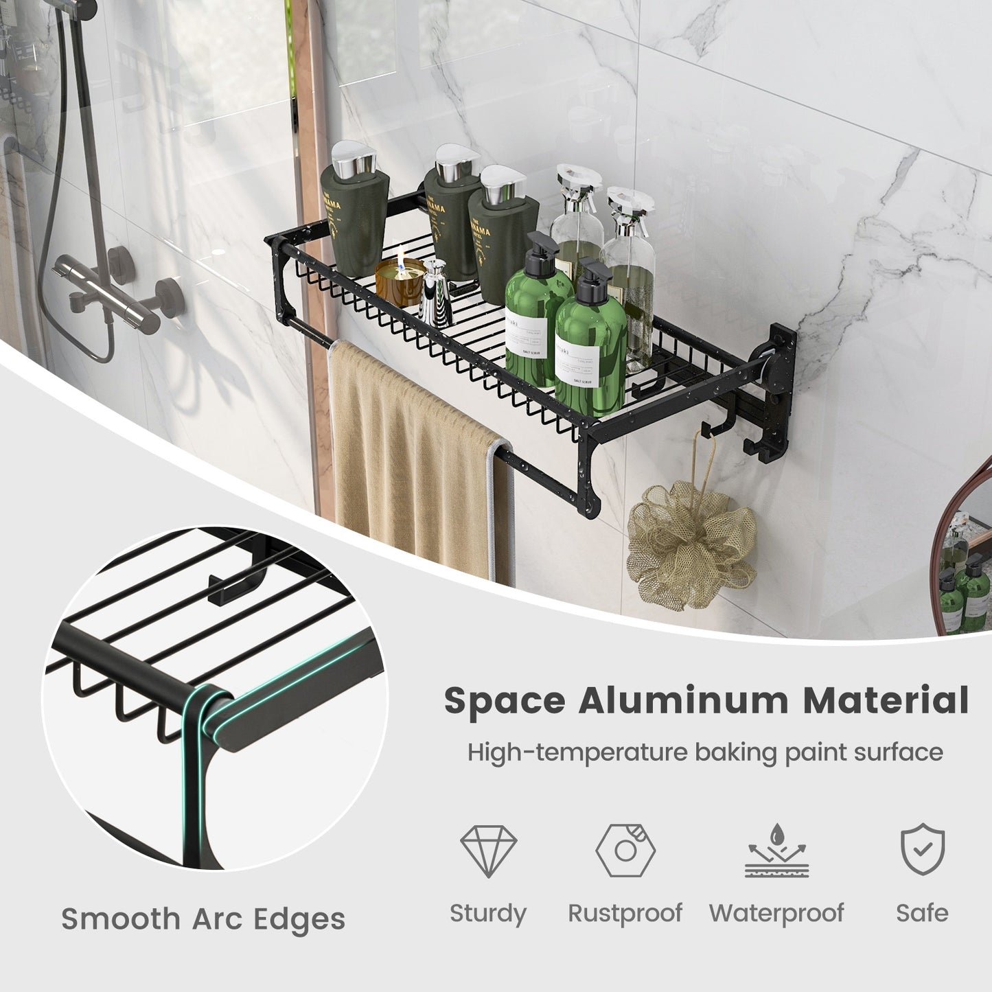 Wall Mounted Towel Shelf with Adjustable Towel Bar and Movable Hooks No Assembly Required Towel Racks at Gallery Canada