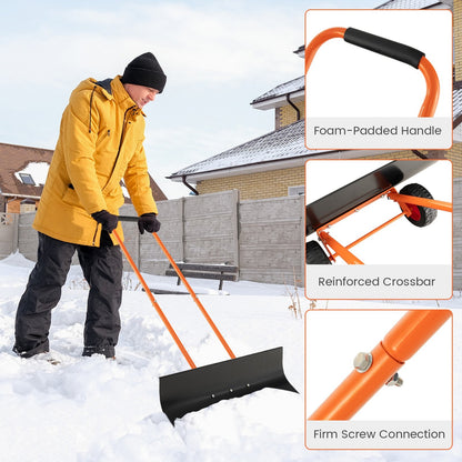 Snow Shovel with Wheels with 30 Inches Wide Blade and Adjustable Handle, Orange