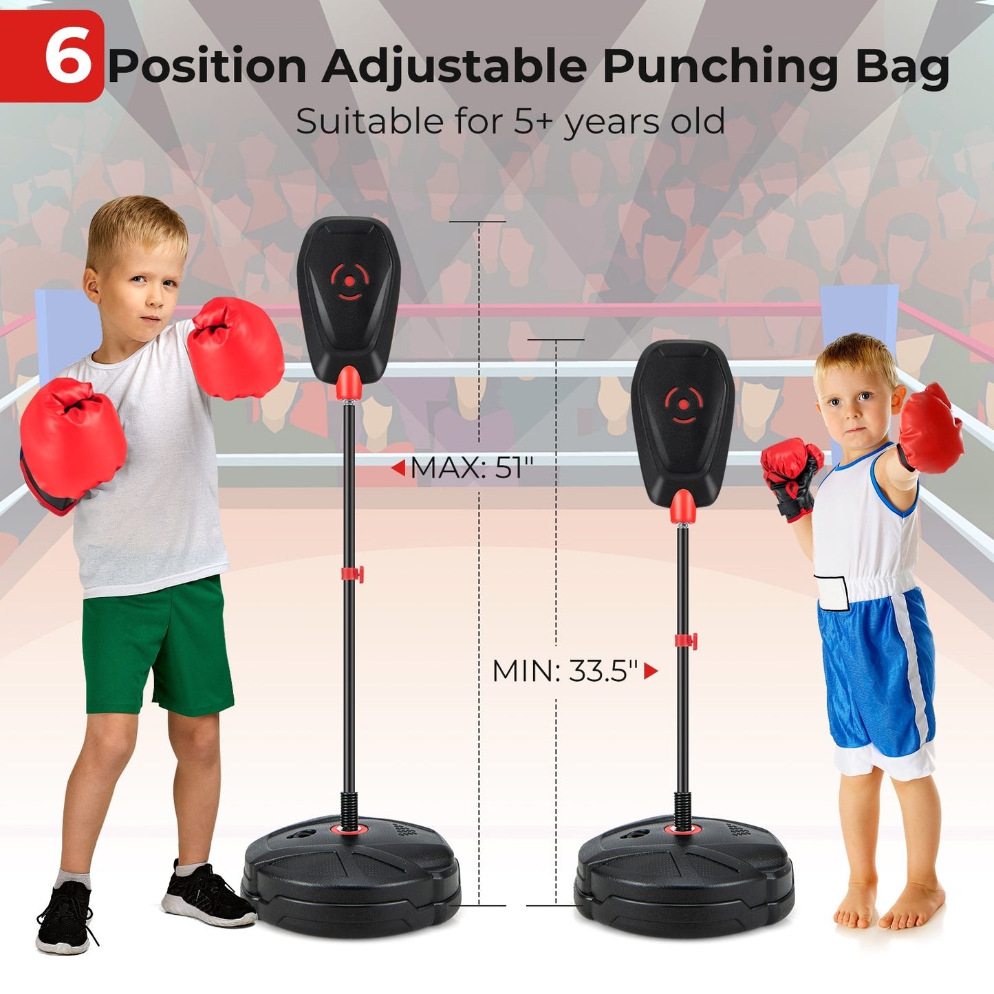 Inflation-Free Boxing set with Punching Bag and Boxing Gloves Quick Rebound Design for 5+ Years Old Kids