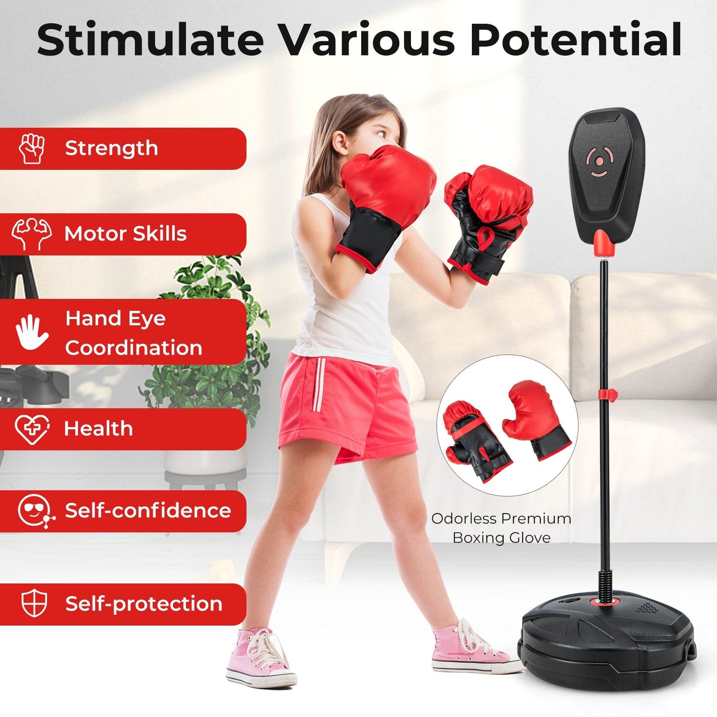 Inflation-Free Boxing set with Punching Bag and Boxing Gloves Quick Rebound Design for 5+ Years Old Kids