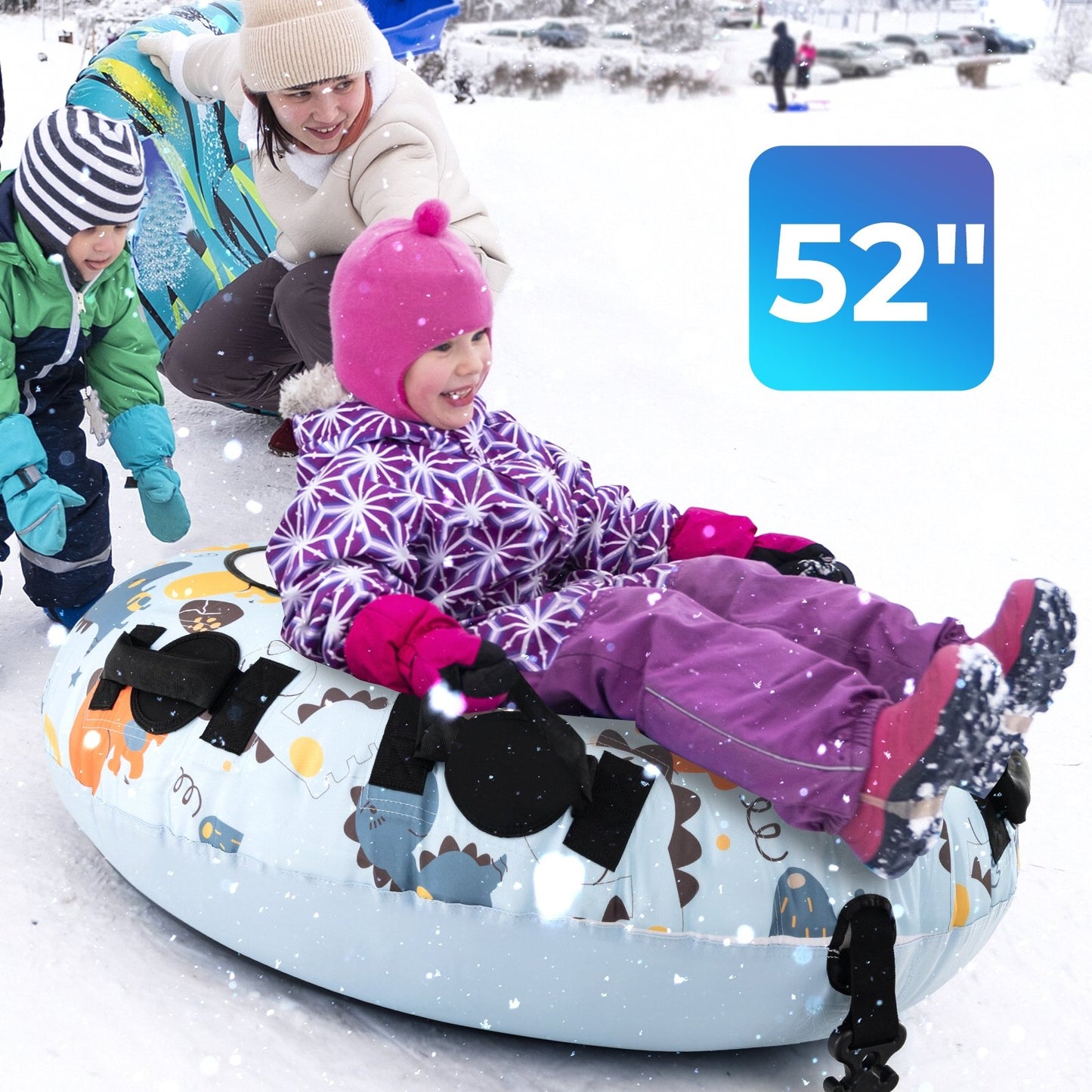 52 Inch Inflatable Snow Sled with Cold-Resistant and Heavy-Duty Material, Blue