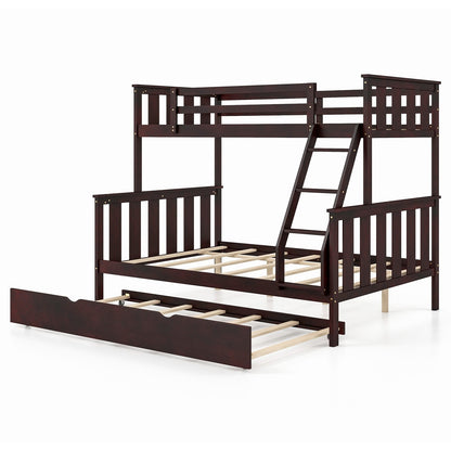 3-in-1 Twin Over Full Bunk Bed with Trundle and Ladder, Espresso