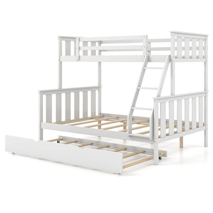 3-in-1 Twin Over Full Bunk Bed with Trundle and Ladder, White