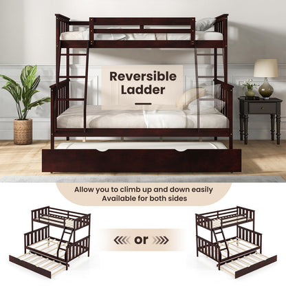 3-in-1 Twin Over Full Bunk Bed with Trundle and Ladder, Espresso
