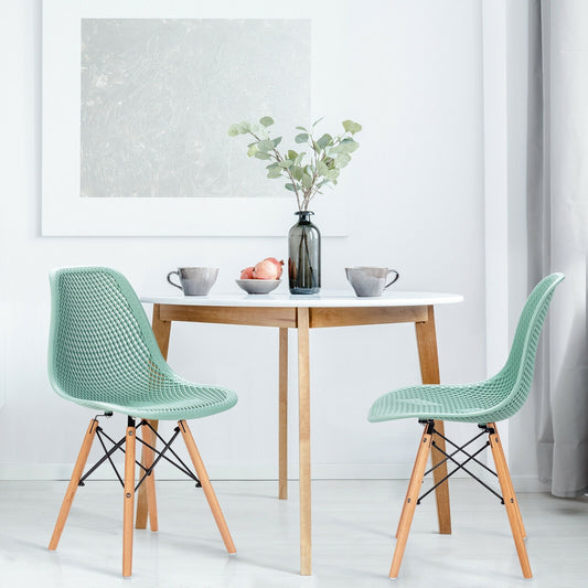 2 Pcs Modern Plastic Hollow Chair Set, Wood Leg, Green Dining Chairs Green at Gallery Canada