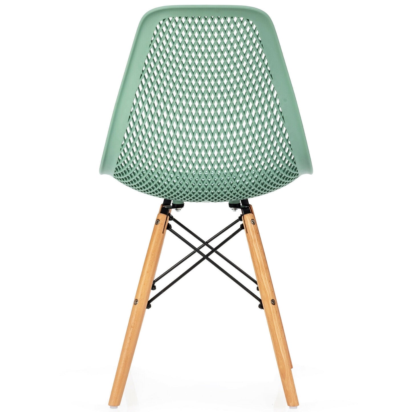 2 Pcs Modern Plastic Hollow Chair Set, Wood Leg, Green Dining Chairs at Gallery Canada