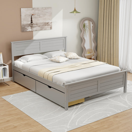 Full Size Bed Frame With Storage Drawers, Solid Wood Headboard, Gray Simple Bed Frame Gray at Gallery Canada