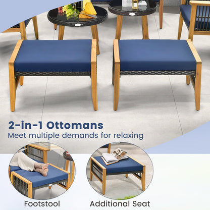 5 Piece Patio Furniture Set with Coffee Table and 2 Ottomans, Navy at Gallery Canada