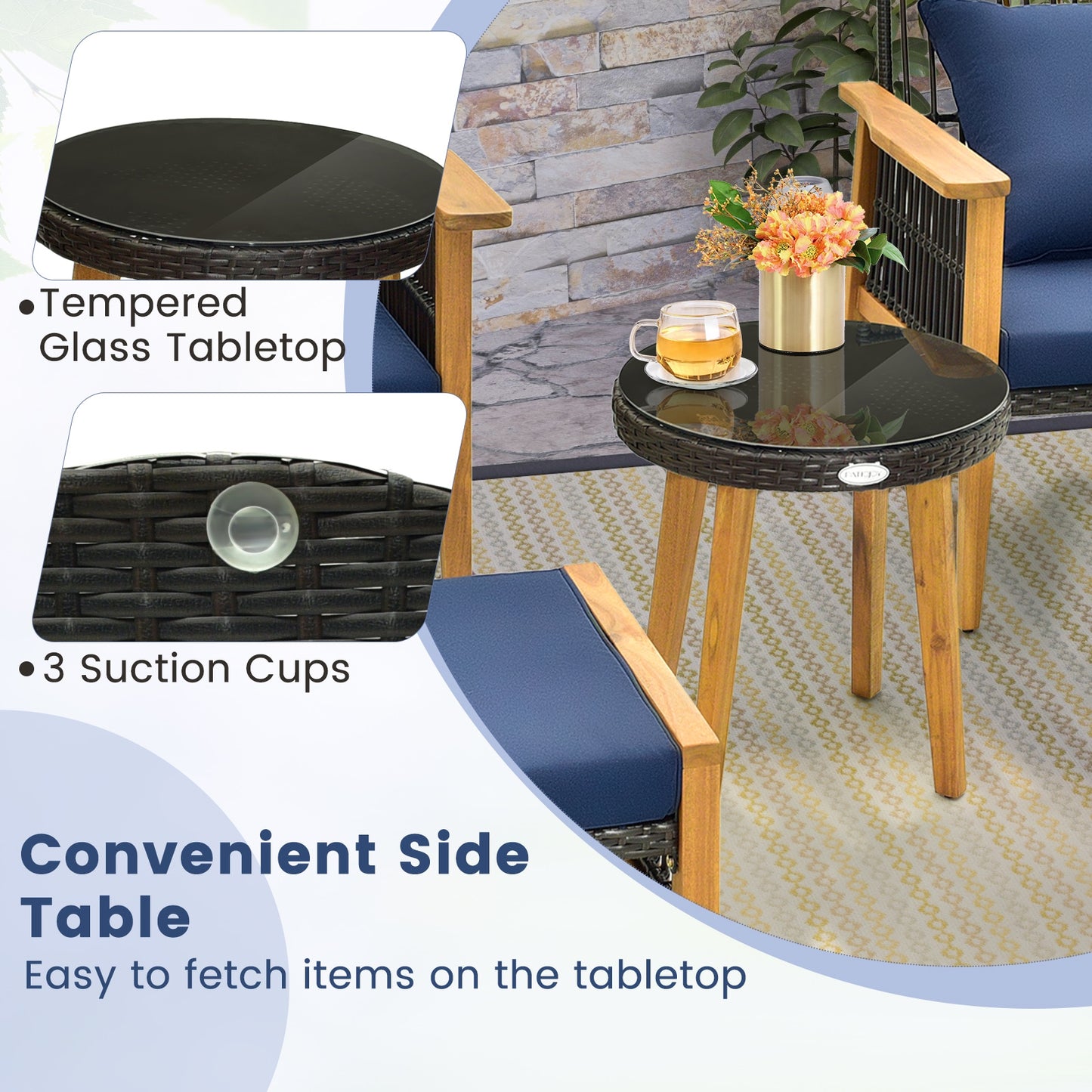 5 Piece Patio Furniture Set, Coffee Table, 2 Ottomans, Navy Patio Conversation Sets at Gallery Canada