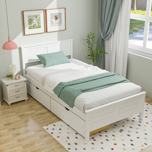 Twin Size Bed Frame With Storage Drawers, White Trundle Bed Frame White at Gallery Canada