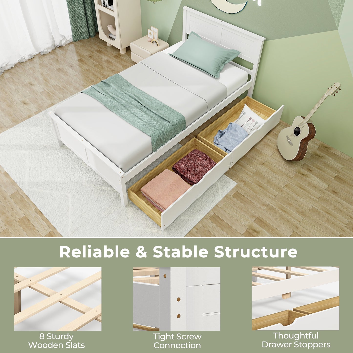 Twin Size Bed Frame With Storage Drawers, White Trundle Bed Frame at Gallery Canada