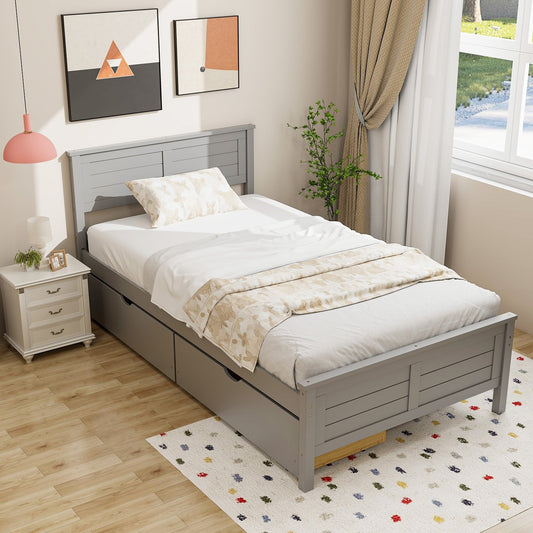 Twin Size Bed Frame with Storage Drawers, Gray Trundle Bed Frame Gray at Gallery Canada