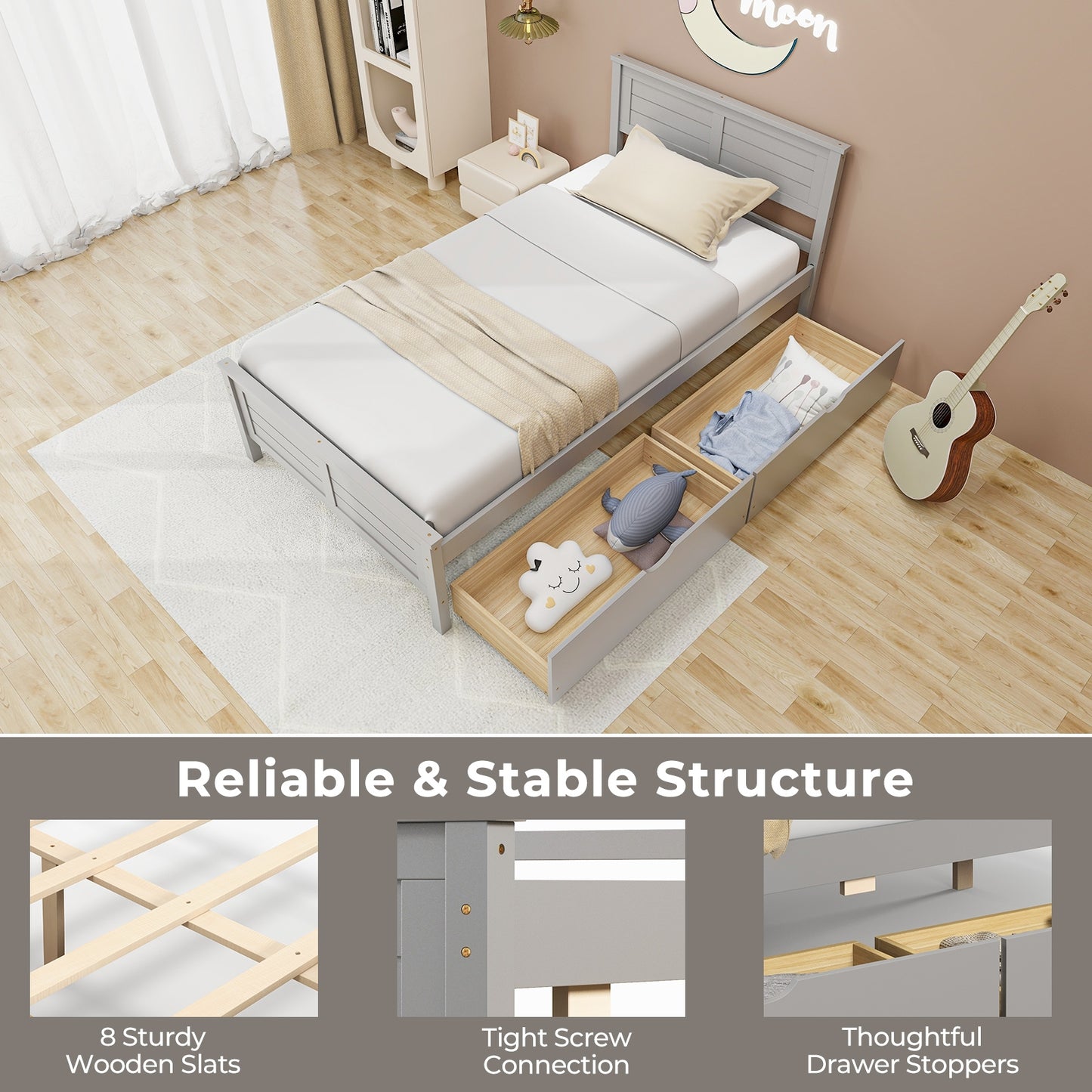 Twin Size Bed Frame With Storage Drawers, Gray Trundle Bed Frame at Gallery Canada
