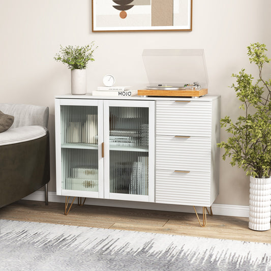 Modern Sideboard Buffet Cabinet, 2 Doors 3 Drawers, Living Dining Room, White Sideboards Cabinets & Buffets White at Gallery Canada