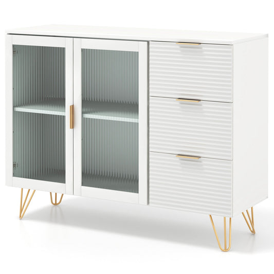 Modern Sideboard Buffet Cabinet with 2 Doors and 3 Drawers for Living Room Dining Room, White