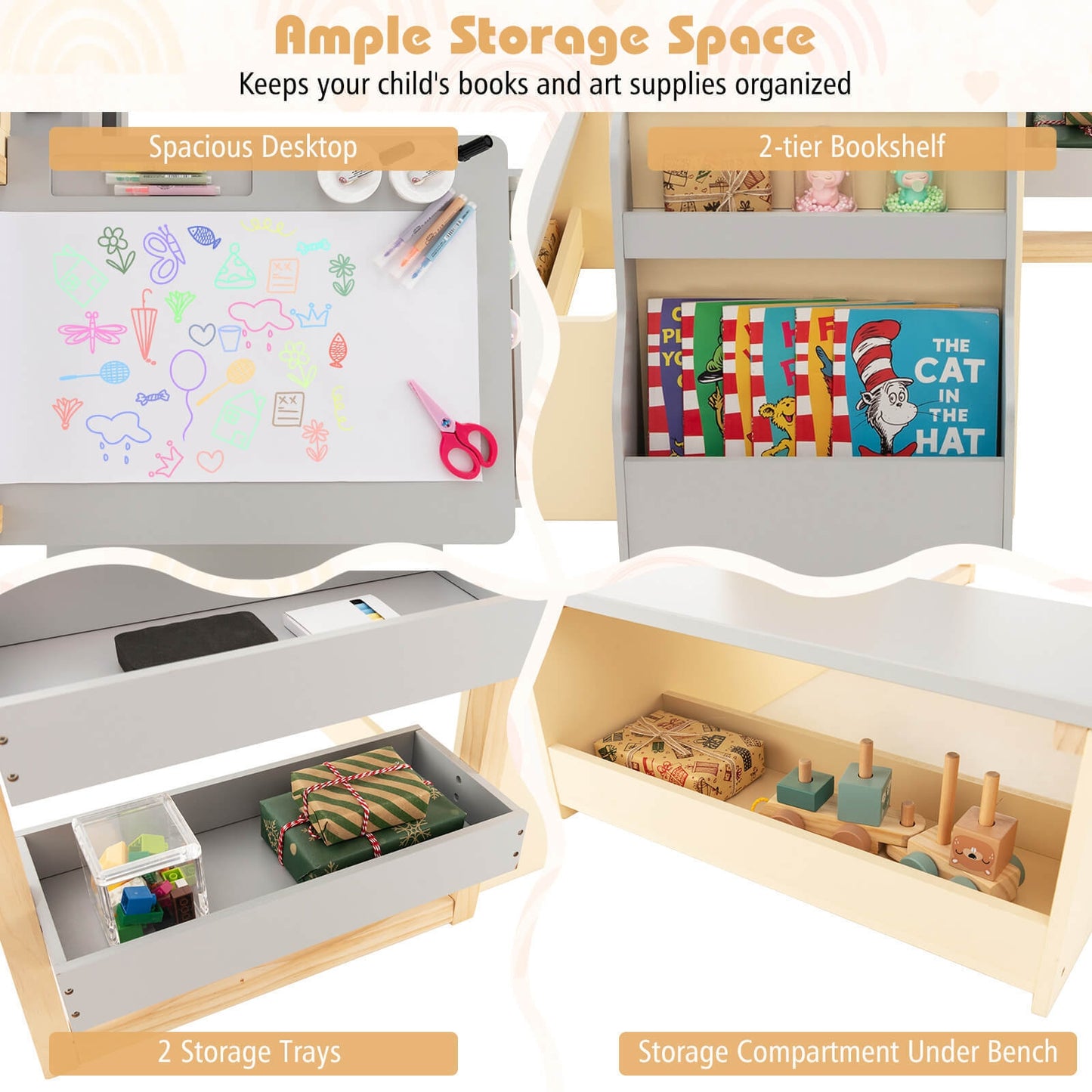 Kids Art Center Wooden Table Bench Set, Gray Kids Table & Chair Sets at Gallery Canada