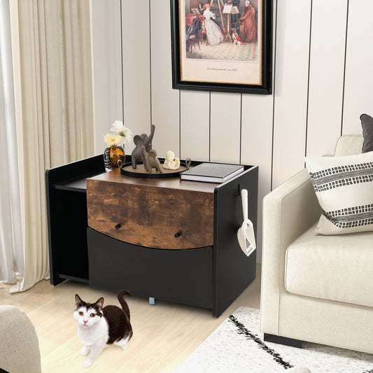 Cat Litter Box Enclosure with Pull-out Drawer, Black Cat Houses Black at Gallery Canada