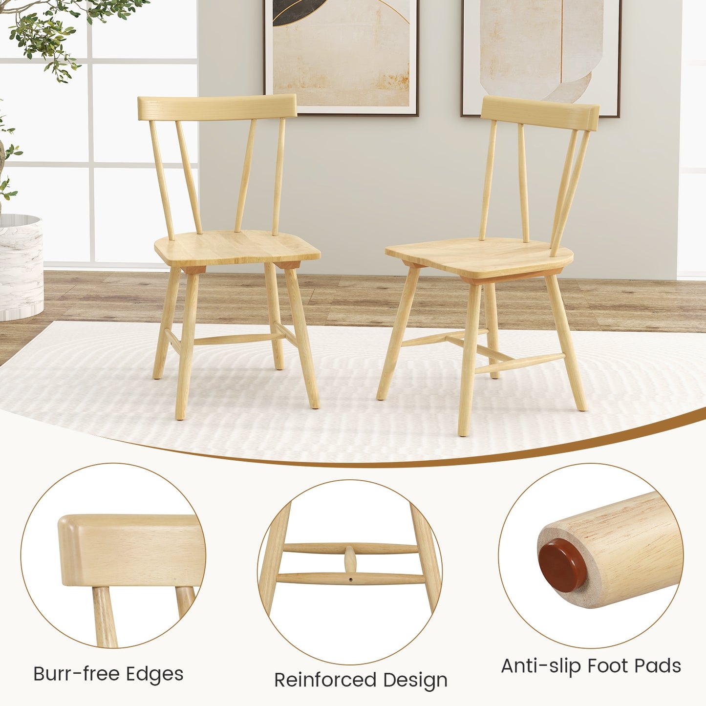 Windsor Style Armless Chairs, Solid Rubber Wood Frame, Natural Chairs at Gallery Canada