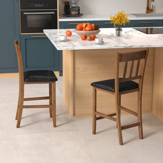 25.5 Inch Counter Height Bar Chair Set of 2 with Backrest Padded Seat, Walnut Dining Chairs Walnut at Gallery Canada