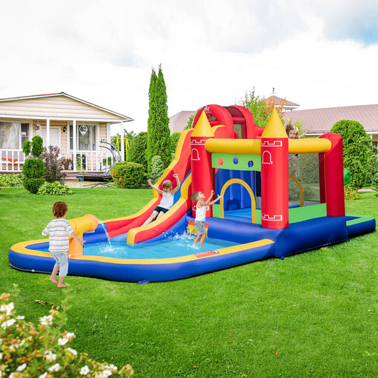 9-in-1 Inflatable Bounce Castle with Water Slide, Splash Pool, Multicolor